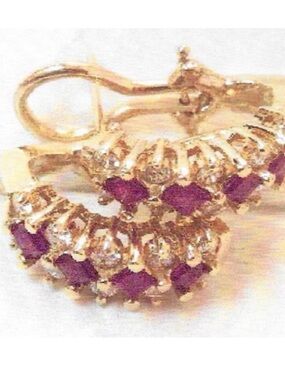 14K Yellow Gold Huggie Earrings Natural Ruby + Diammonds - See Attach Appraisal